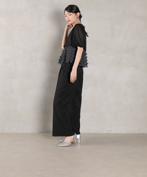 Kana（カナ）の「ボリュームチュールトップス ワイドパンツ セットアップ パーティー ドレス 結婚式 お呼ばれ オケージョン（パンツドレス・レディース・チャコールグレー/ブラック/ミント・M）」の15枚目の写真