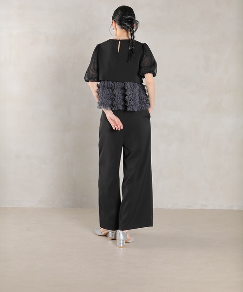 Kana（カナ）の「ボリュームチュールトップス ワイドパンツ セットアップ パーティー ドレス 結婚式 お呼ばれ オケージョン（パンツドレス・レディース・チャコールグレー/ブラック/ミント・M）」の16枚目の写真