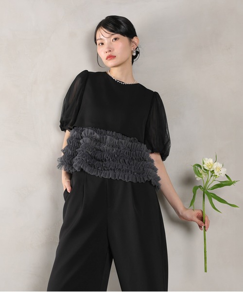 Kana（カナ）の「ボリュームチュールトップス ワイドパンツ セットアップ パーティー ドレス 結婚式 お呼ばれ オケージョン（パンツドレス・レディース・チャコールグレー/ブラック/ミント・M）」の8枚目の写真