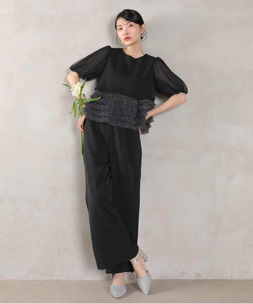 Kana（カナ）の「ボリュームチュールトップス ワイドパンツ セットアップ パーティー ドレス 結婚式 お呼ばれ オケージョン（パンツドレス・レディース・チャコールグレー/ブラック/ミント・M）」の11枚目の写真