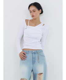 Diagonal Button T-Shirt, White