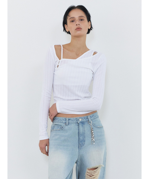 ETMON（エトモン）の「Diagonal Button T-Shirt, White（Tシャツ/カットソー・レディース・その他・FREE）」の2枚目の写真