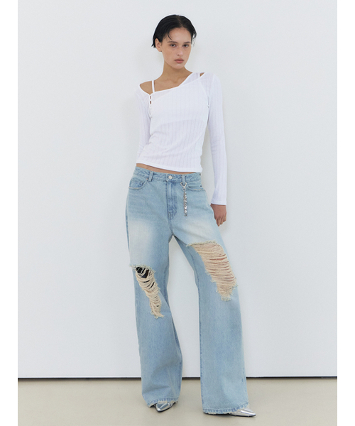 ETMON（エトモン）の「Diagonal Button T-Shirt, White（Tシャツ/カットソー・レディース・その他・FREE）」の3枚目の写真
