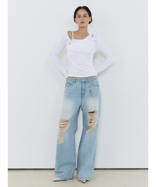 ETMON（エトモン）の「Diagonal Button T-Shirt, White（Tシャツ/カットソー・レディース・その他・FREE）」の4枚目の写真