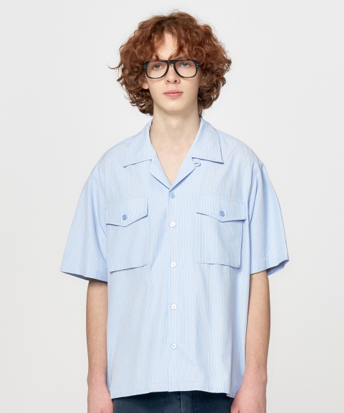 HONGWOOSUNG(ホンウソン)の「Pinstripe Seersucker Shirt_Sky Blue(シャツ/ブラウス・メンズ・その他・S/M/L)」の1枚目の写真