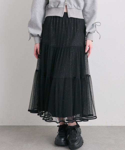 OLIVE des OLIVE（オリーブデオリーブ）の「チュールティアードスカート（スカート・レディース・ブラック/アイボリー・FREE）」の3枚目の写真