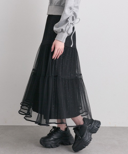 OLIVE des OLIVE（オリーブデオリーブ）の「チュールティアードスカート（スカート・レディース・ブラック/アイボリー・FREE）」の4枚目の写真