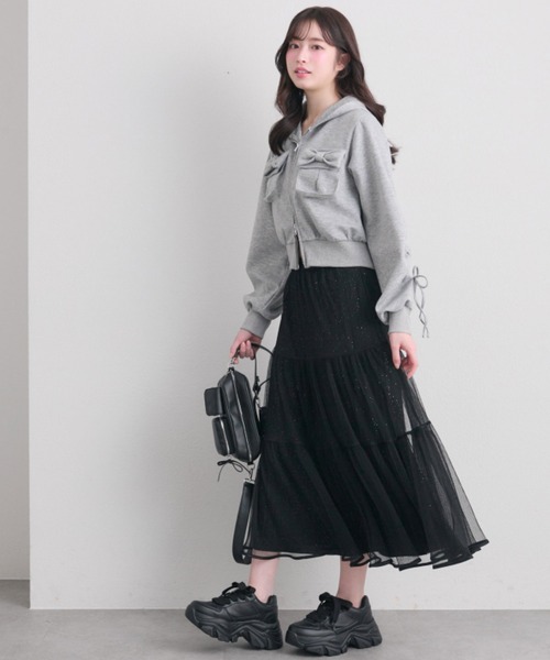 OLIVE des OLIVE（オリーブデオリーブ）の「チュールティアードスカート（スカート・レディース・ブラック/アイボリー・FREE）」の6枚目の写真