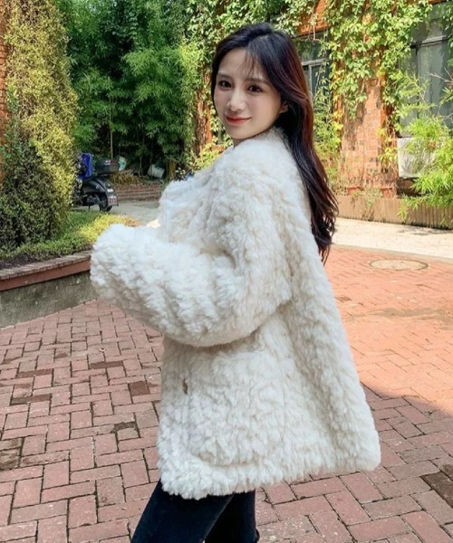 もこもこ ノーカラーフェイクファージャケット（ノーカラージャケット