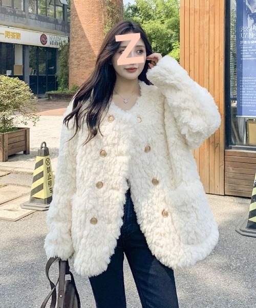 もこもこ ノーカラーフェイクファージャケット（ノーカラージャケット