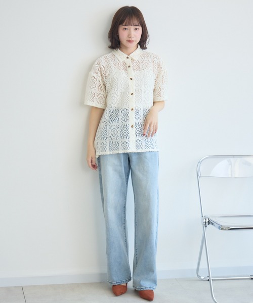 RU.TI.LE（ルチル）の「【RU.TI.LE】レース半袖シャツ（シャツ/ブラウス・レディース・アイボリー/ブラック・MEDIUM）」の3枚目の写真