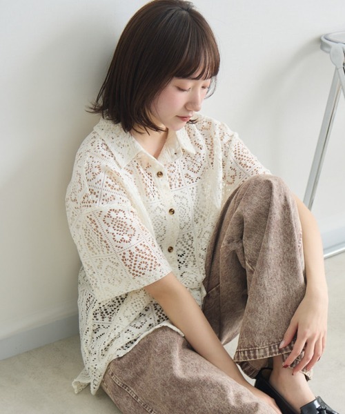 RU.TI.LE（ルチル）の「【RU.TI.LE】レース半袖シャツ（シャツ/ブラウス・レディース・アイボリー/ブラック・MEDIUM）」の9枚目の写真