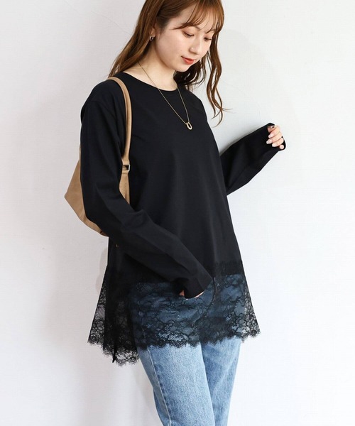 tiptop(ティップトップ)の「裾レースロンT(Tシャツ/カットソー・レディース・オフホワイト/ブラック・FREE)」の13枚目の写真
