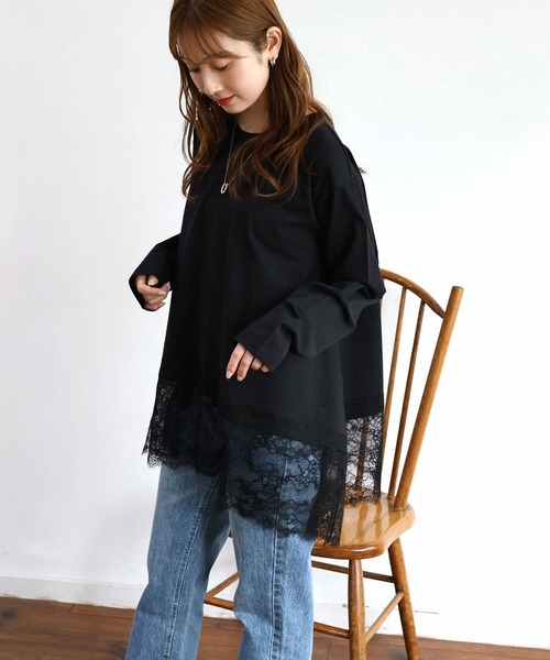 tiptop(ティップトップ)の「裾レースロンT(Tシャツ/カットソー・レディース・オフホワイト/ブラック・FREE)」の17枚目の写真