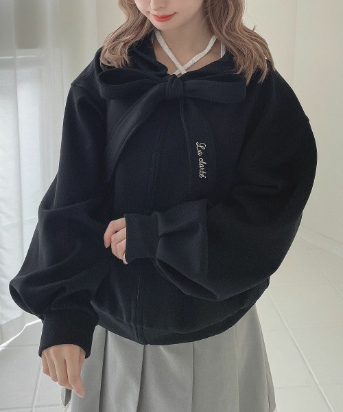 F i.n.t（フィント）の「ビッグリボンZIPパーカー/fint フィント（パーカー・レディース・ライトブルー/アイボリー/ブラック・FREE）」の5枚目の写真