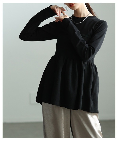 Sawa a la mode(サワアラモード)の「異素材ペプラムフレアトップス(Tシャツ/カットソー・レディース・ブラック/オフホワイト・FREE)」の13枚目の写真