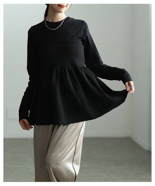 Sawa a la mode(サワアラモード)の「異素材ペプラムフレアトップス(Tシャツ/カットソー・レディース・ブラック/オフホワイト・FREE)」の15枚目の写真