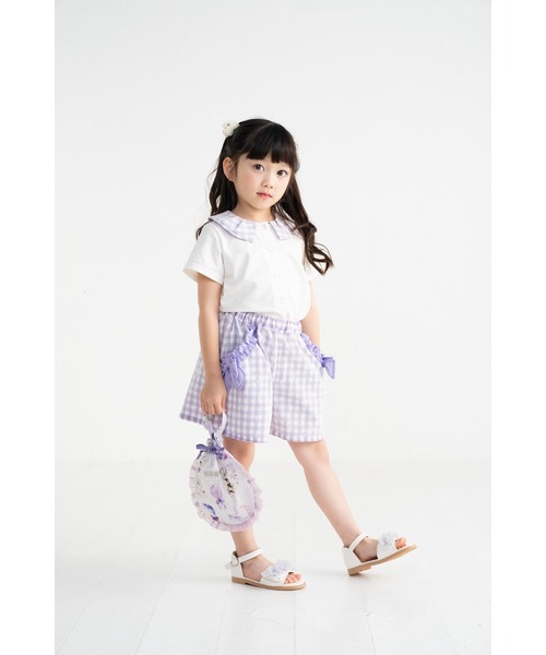 nino(ニノ)の「ギンガムレース キュロットパンツ(その他パンツ・キッズ・パープル・130cm/150cm)」の4枚目の写真