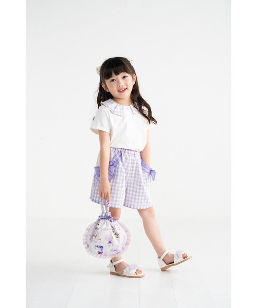 nino(ニノ)の「ギンガムレース キュロットパンツ(その他パンツ・キッズ・パープル・130cm/150cm)」の5枚目の写真