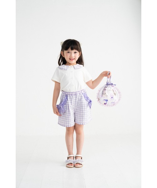 nino(ニノ)の「ギンガムレース キュロットパンツ(その他パンツ・キッズ・パープル・130cm/150cm)」の6枚目の写真