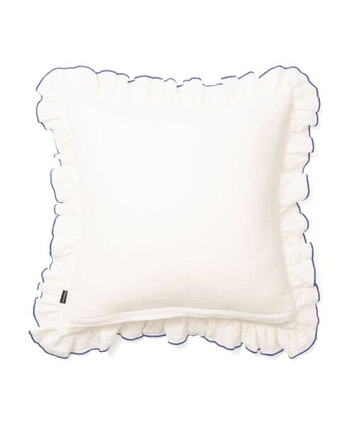 EMBフラワーフリル クッションカバー 450×450 ホワイト×ブルー（C-030