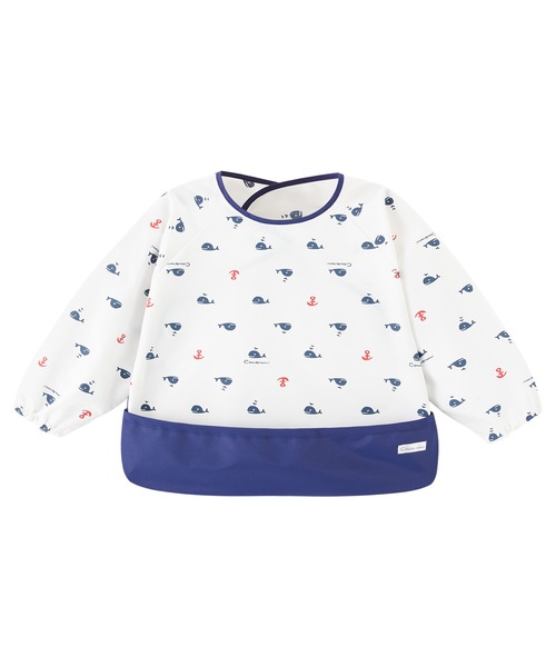 combimini（コンビミニ）の「はっ水ナイロン長袖お食事エプロン（マグ/哺乳瓶/お食事グッズ・キッズ・ネイビー/オフホワイト/サックスブルー/ダークブルー・M/L）」の2枚目の写真