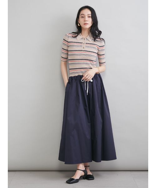 ポロニット×タックフレアスカートドッキングワンピース（ワンピース