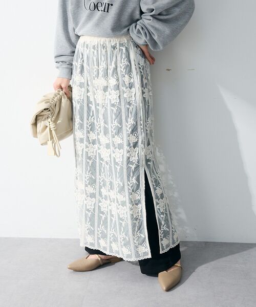 Green　Parks（グリーンパークス）の「レイヤードレーススカート（スカート・レディース・ホワイト系その他2・FREE）」の2枚目の写真