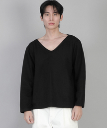 無地BIGVネック長袖TシャツBIGV-879ブラック