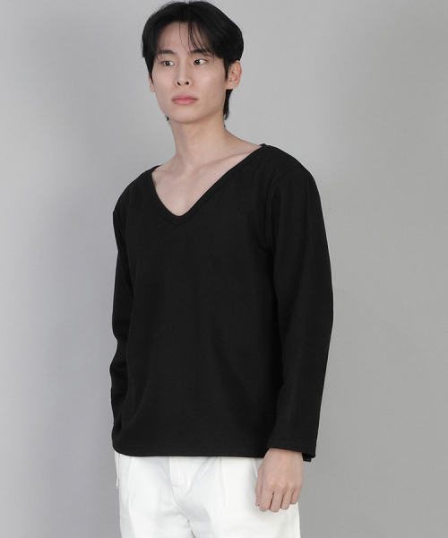 SAINTCREW(セントクルー)の「無地BIGVネック長袖TシャツBIGV-879ブラック(Tシャツ/カットソー・メンズ・その他・LARGE/MEDIUM/XXX-LARGE/XXXX-LARGE/X-LARGE/XX-LARGE/SMALL)」の2枚目の写真