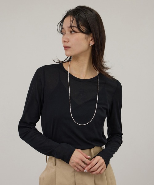 SALON adam et rope'(サロン アダム エ ロペ)の「【WEB限定】ハイツイストシアーロンT(Tシャツ/カットソー・レディース・オフホワイト/ブラック/ライトグレー・FREE)」の3枚目の写真