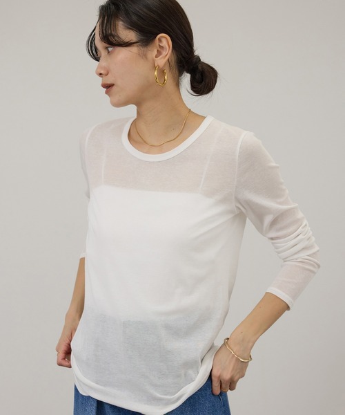 SALON adam et rope'(サロン アダム エ ロペ)の「【WEB限定】ハイツイストシアーロンT(Tシャツ/カットソー・レディース・オフホワイト/ブラック/ライトグレー・FREE)」の4枚目の写真
