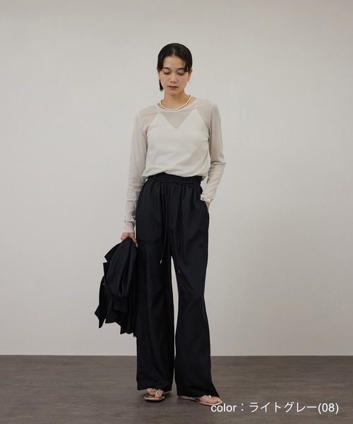 SALON adam et rope'(サロン アダム エ ロペ)の「【WEB限定】ハイツイストシアーロンT(Tシャツ/カットソー・レディース・オフホワイト/ブラック/ライトグレー・FREE)」の6枚目の写真