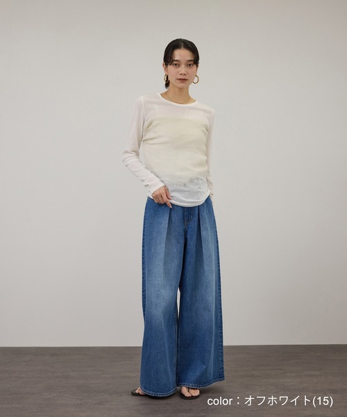 SALON adam et rope'(サロン アダム エ ロペ)の「【WEB限定】ハイツイストシアーロンT(Tシャツ/カットソー・レディース・オフホワイト/ブラック/ライトグレー・FREE)」の7枚目の写真