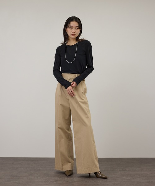 SALON adam et rope'(サロン アダム エ ロペ)の「【WEB限定】ハイツイストシアーロンT(Tシャツ/カットソー・レディース・オフホワイト/ブラック/ライトグレー・FREE)」の8枚目の写真