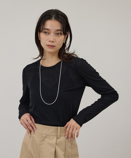 SALON adam et rope'(サロン アダム エ ロペ)の「【WEB限定】ハイツイストシアーロンT(Tシャツ/カットソー・レディース・オフホワイト/ブラック/ライトグレー・FREE)」の9枚目の写真
