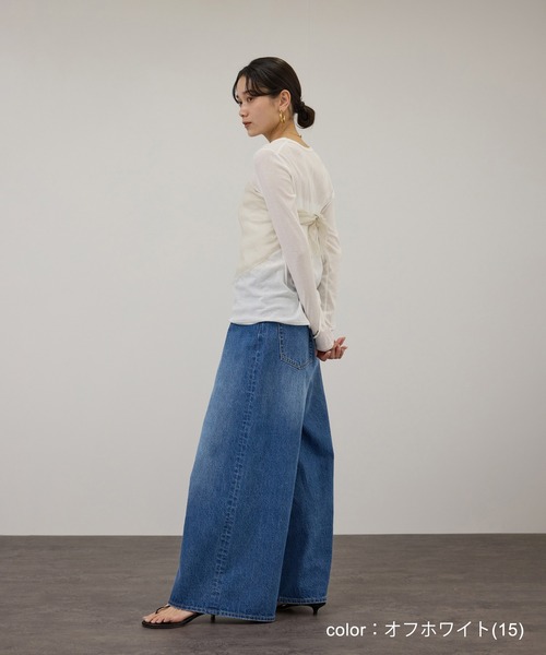 SALON adam et rope'(サロン アダム エ ロペ)の「【WEB限定】ハイツイストシアーロンT(Tシャツ/カットソー・レディース・オフホワイト/ブラック/ライトグレー・FREE)」の11枚目の写真