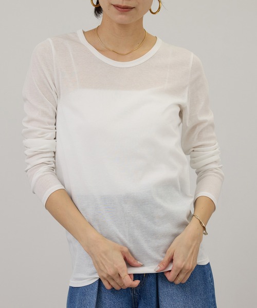 SALON adam et rope'(サロン アダム エ ロペ)の「【WEB限定】ハイツイストシアーロンT(Tシャツ/カットソー・レディース・オフホワイト/ブラック/ライトグレー・FREE)」の12枚目の写真