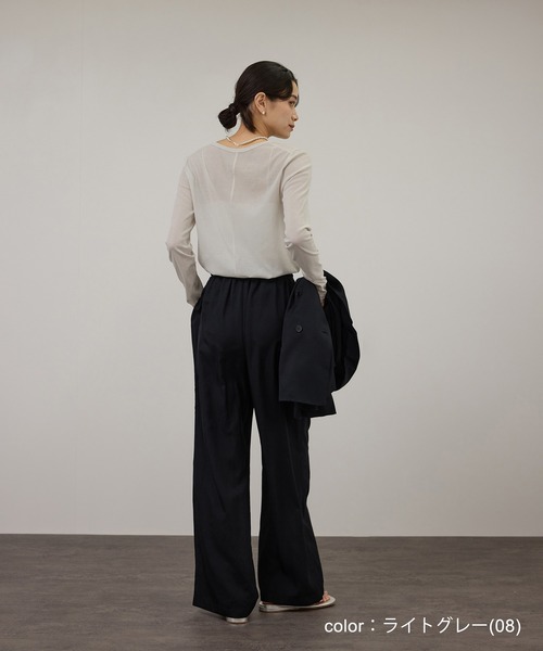 SALON adam et rope'(サロン アダム エ ロペ)の「【WEB限定】ハイツイストシアーロンT(Tシャツ/カットソー・レディース・オフホワイト/ブラック/ライトグレー・FREE)」の14枚目の写真