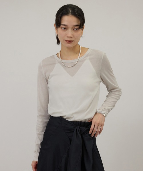 SALON adam et rope'(サロン アダム エ ロペ)の「【WEB限定】ハイツイストシアーロンT(Tシャツ/カットソー・レディース・オフホワイト/ブラック/ライトグレー・FREE)」の15枚目の写真