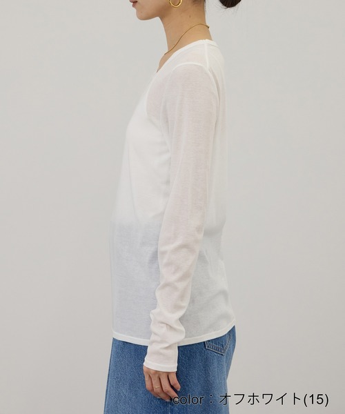 SALON adam et rope'(サロン アダム エ ロペ)の「【WEB限定】ハイツイストシアーロンT(Tシャツ/カットソー・レディース・オフホワイト/ブラック/ライトグレー・FREE)」の18枚目の写真