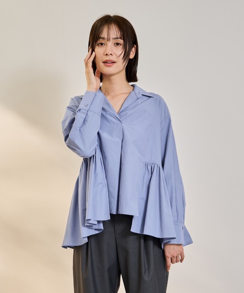 ketty(ケティ)の「モイストブロードラッフルヘムブラウス≪洗濯機で洗える≫(シャツ/ブラウス・レディース・オフホワイト/ブルー・M)」の2枚目の写真