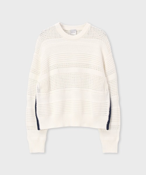 Paul Smith(ポールスミス)の「ウィメンズ ミックスパターン クルーネックニット / 165223 776N(ニット/セーター・レディース・ライトイエロー/ホワイト・MEDIUM)」の2枚目の写真