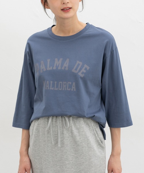 Honeys(ハニーズ)の「【UVカット】7分袖ロゴTシャツ(Tシャツ/カットソー・レディース・スミクロ/オフホワイト/グレイッシュブルー/ライトブラウン/杢グレー・L/LL/M/S)」の5枚目の写真