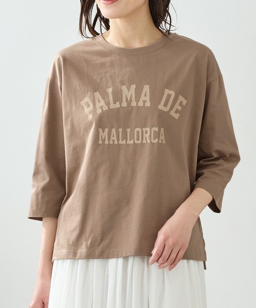 Honeys(ハニーズ)の「【UVカット】7分袖ロゴTシャツ(Tシャツ/カットソー・レディース・スミクロ/オフホワイト/グレイッシュブルー/ライトブラウン/杢グレー・L/LL/M/S)」の4枚目の写真