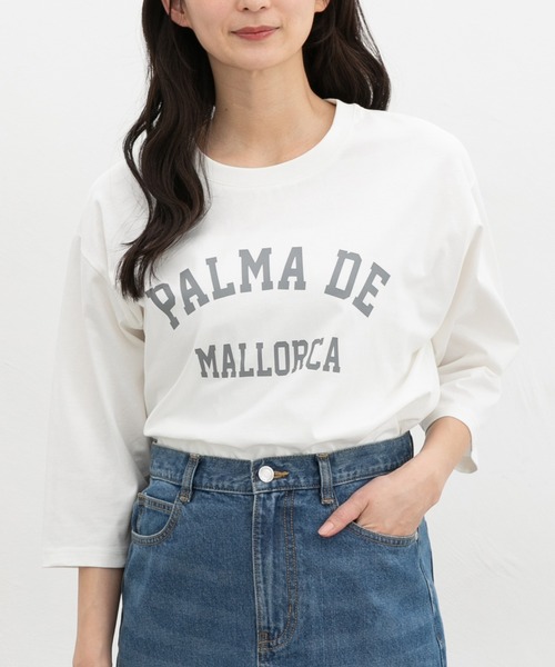 Honeys(ハニーズ)の「【UVカット】7分袖ロゴTシャツ(Tシャツ/カットソー・レディース・スミクロ/オフホワイト/グレイッシュブルー/ライトブラウン/杢グレー・L/LL/M/S)」の14枚目の写真