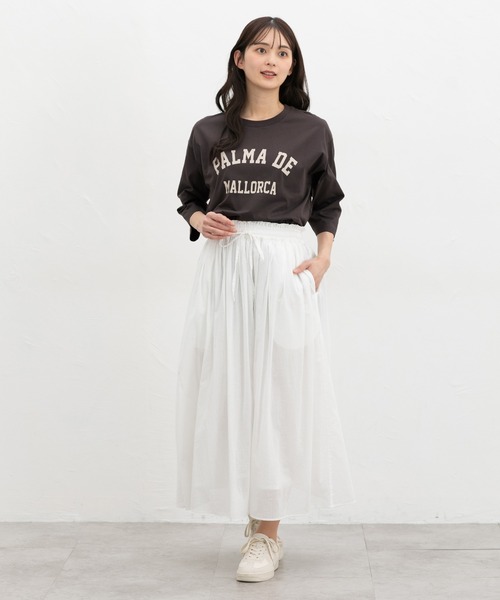 Honeys(ハニーズ)の「【UVカット】7分袖ロゴTシャツ(Tシャツ/カットソー・レディース・スミクロ/オフホワイト/グレイッシュブルー/ライトブラウン/杢グレー・L/LL/M/S)」の15枚目の写真