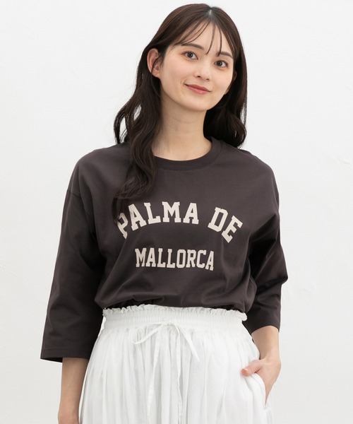Honeys(ハニーズ)の「【UVカット】7分袖ロゴTシャツ(Tシャツ/カットソー・レディース・スミクロ/オフホワイト/グレイッシュブルー/ライトブラウン/杢グレー・L/LL/M/S)」の16枚目の写真