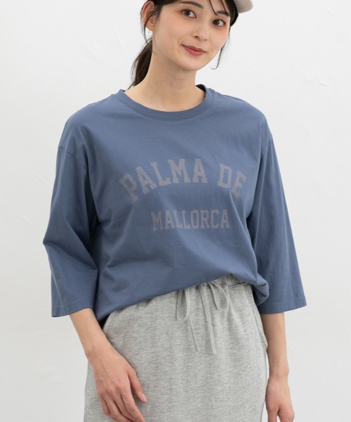 Honeys(ハニーズ)の「【UVカット】7分袖ロゴTシャツ(Tシャツ/カットソー・レディース・スミクロ/オフホワイト/グレイッシュブルー/ライトブラウン/杢グレー・L/LL/M/S)」の18枚目の写真