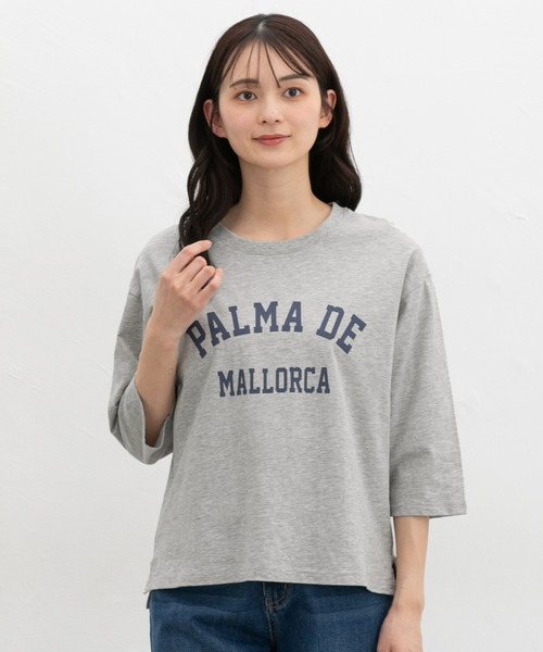 Honeys(ハニーズ)の「【UVカット】7分袖ロゴTシャツ(Tシャツ/カットソー・レディース・スミクロ/オフホワイト/グレイッシュブルー/ライトブラウン/杢グレー・L/LL/M/S)」の20枚目の写真